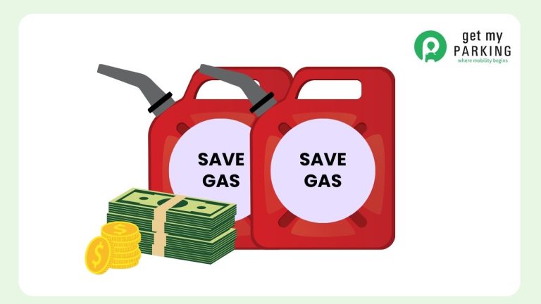 An illustration of 2 jerricans that says 'save gas'